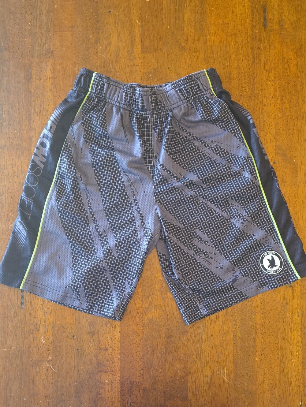 Boys Black And Gray Athletic Shorts with Lime Trim